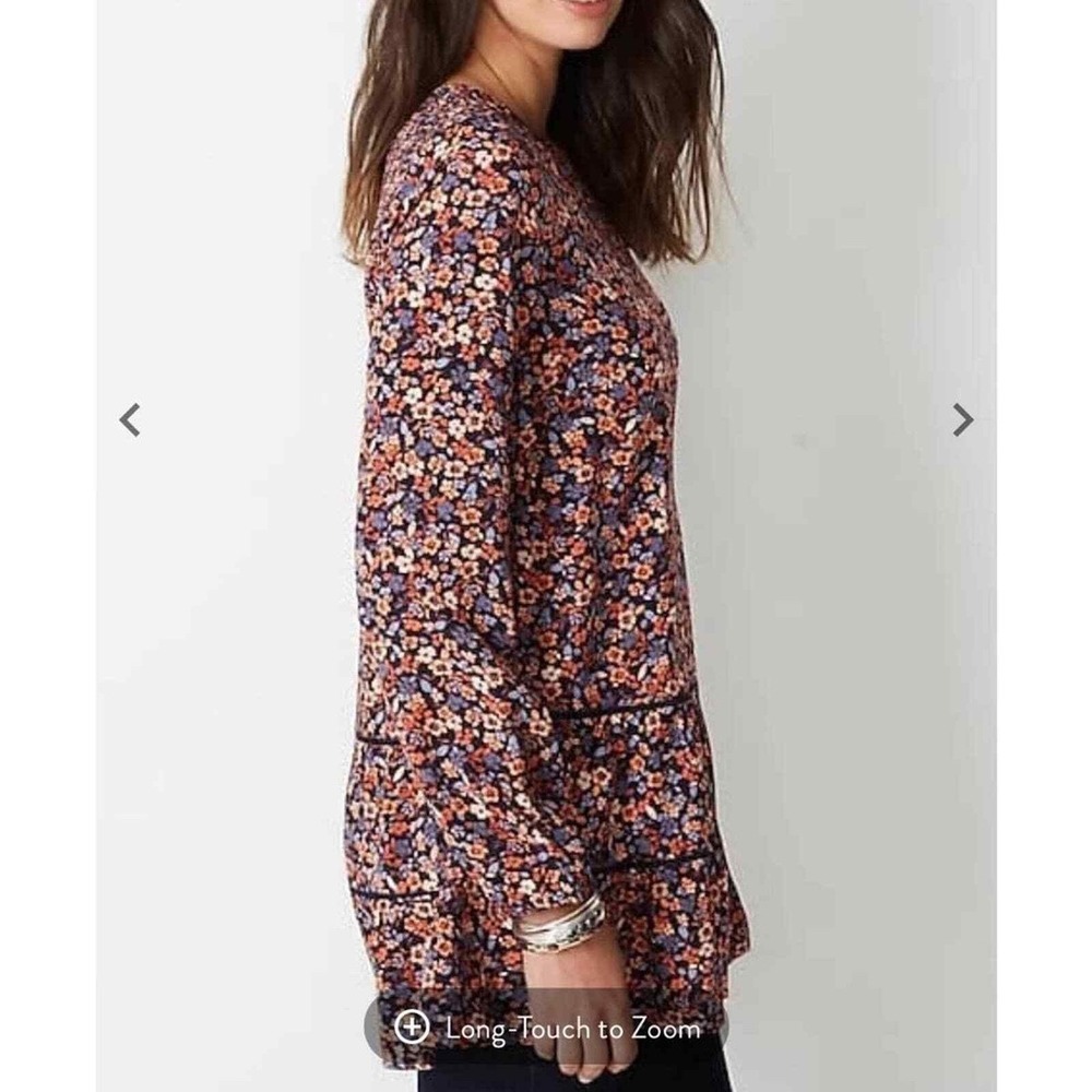 J. Jill Women 2X Floral Tiered Tunic Top Long Sleeve Smocked Back Viscose Rayon